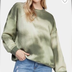Dex Oversized Green Tie-Dye Boxy Fit Terry Clothe Crewneck Sweater